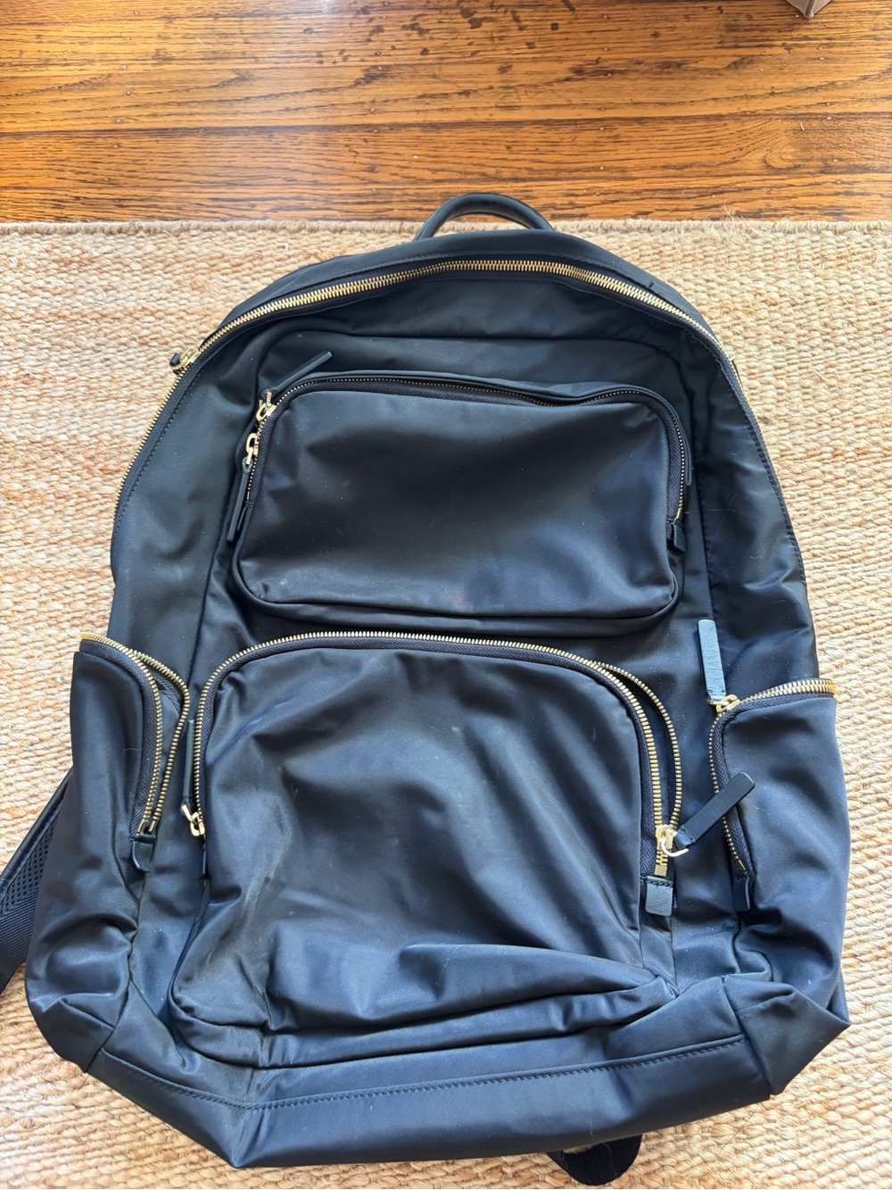 Italic Black Nylon Laptop Backpack with Gold Hardware